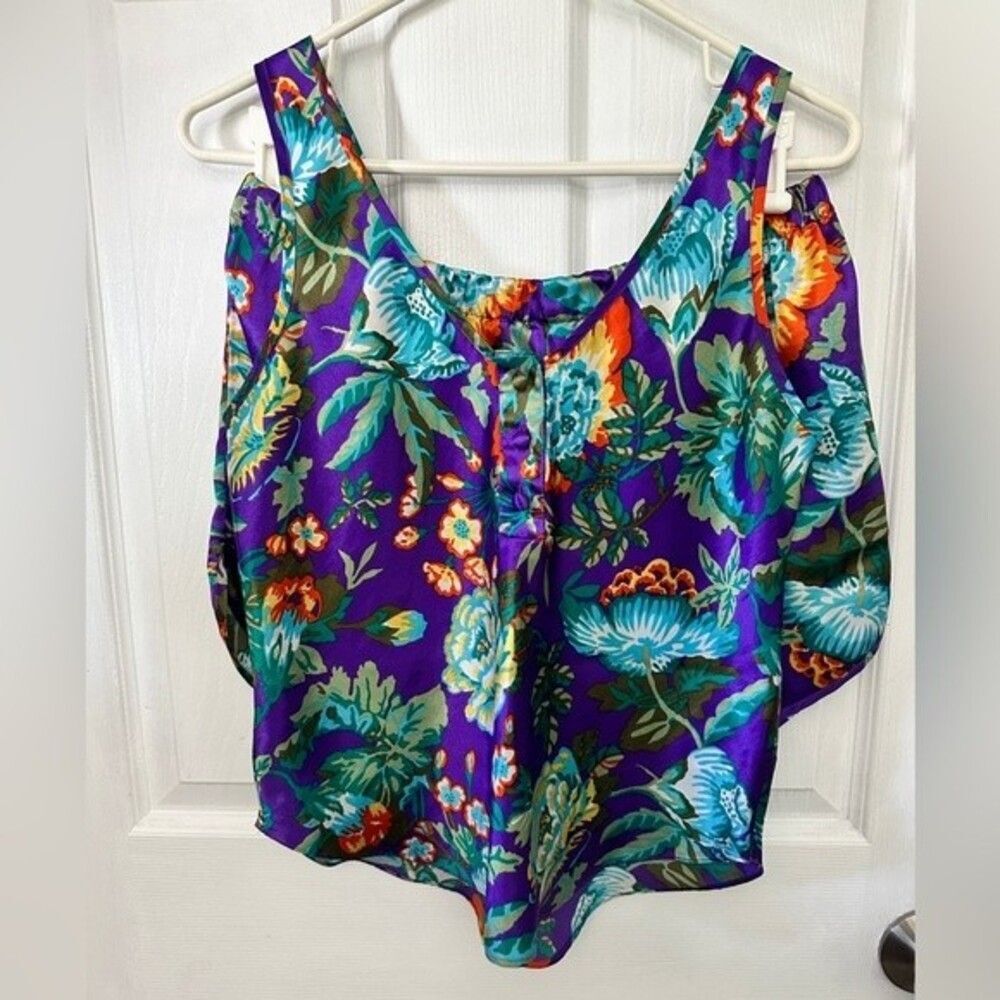 Vintage 90’s Victoria’s Secret gold label bold purple floral lingerie set XS